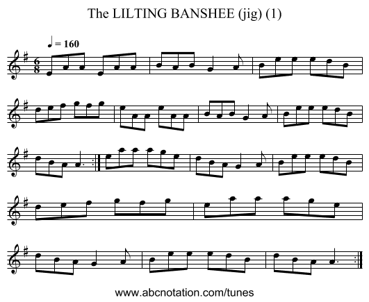 LILTING BANSHEE (jig) (1), The - staff notation