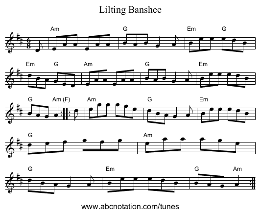 Lilting Banshee - staff notation