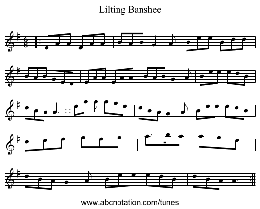 Lilting Banshee - staff notation
