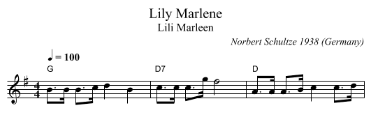 Lily Marlene - staff notation