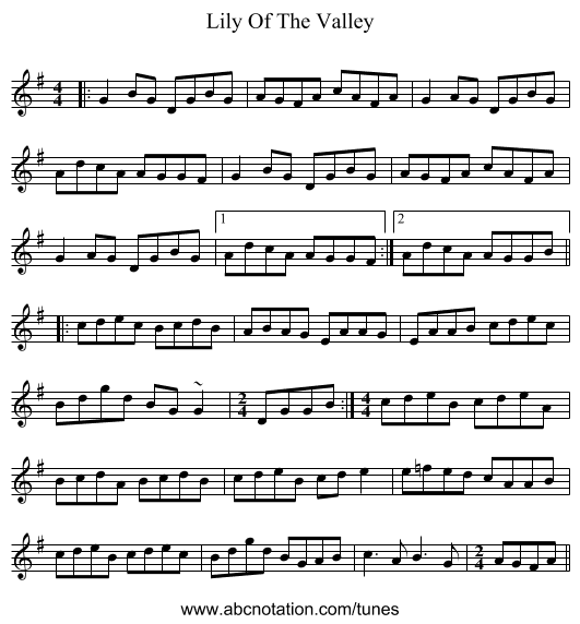 Lily Of The Valley - staff notation