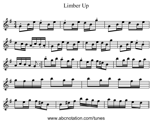 Limber Up - staff notation