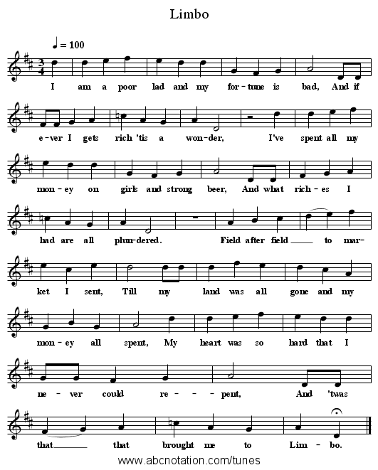 Limbo - staff notation