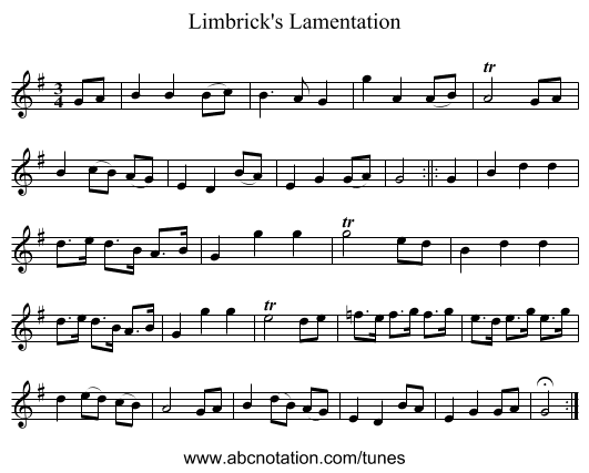 Limbrick's Lamentation - staff notation