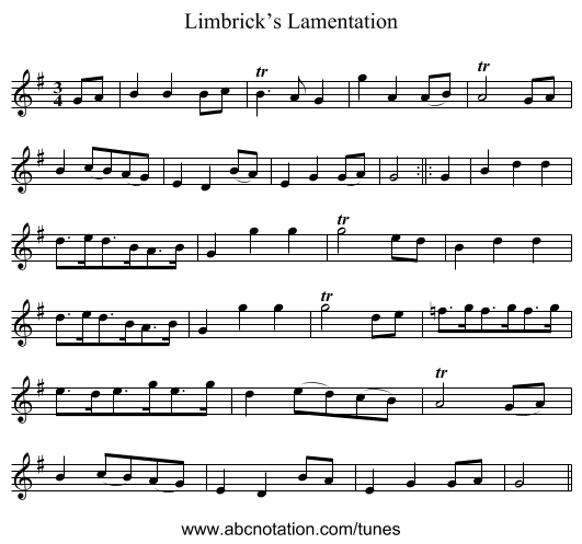 Limbrick’s Lamentation - staff notation
