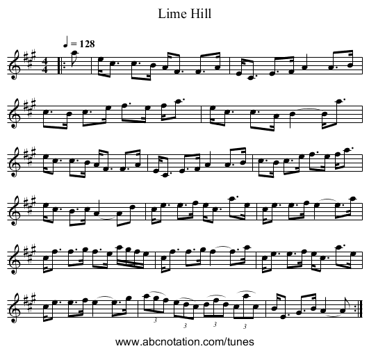 Lime Hill - staff notation