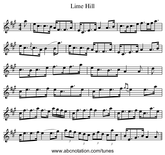 Lime Hill - staff notation