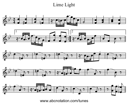 Lime Light - staff notation