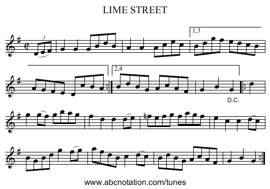 LIME STREET - staff notation