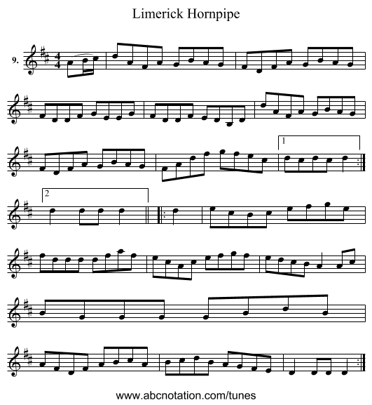 Limerick Hornpipe - staff notation