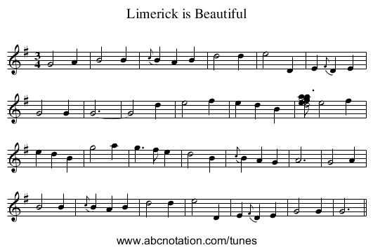 Limerick is Beautiful - staff notation