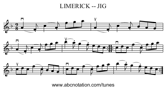 LIMERICK -- JIG - staff notation