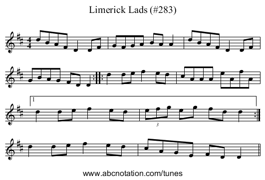 Limerick Lads (#283) - staff notation