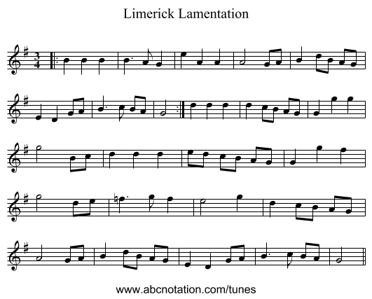 Limerick Lamentation - staff notation