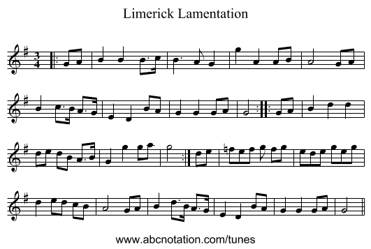 Limerick Lamentation - staff notation