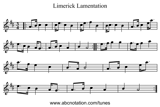 Limerick Lamentation - staff notation