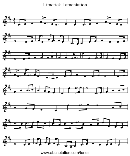 Limerick Lamentation - staff notation