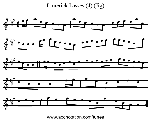 Limerick Lasses (4) (Jig) - staff notation