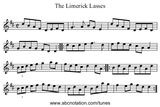 Limerick Lasses, The - staff notation