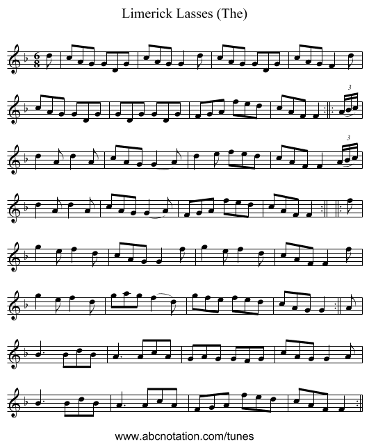 Limerick Lasses (The) - staff notation