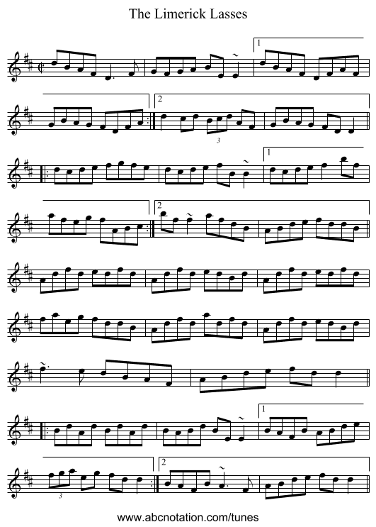Limerick Lasses, The - staff notation