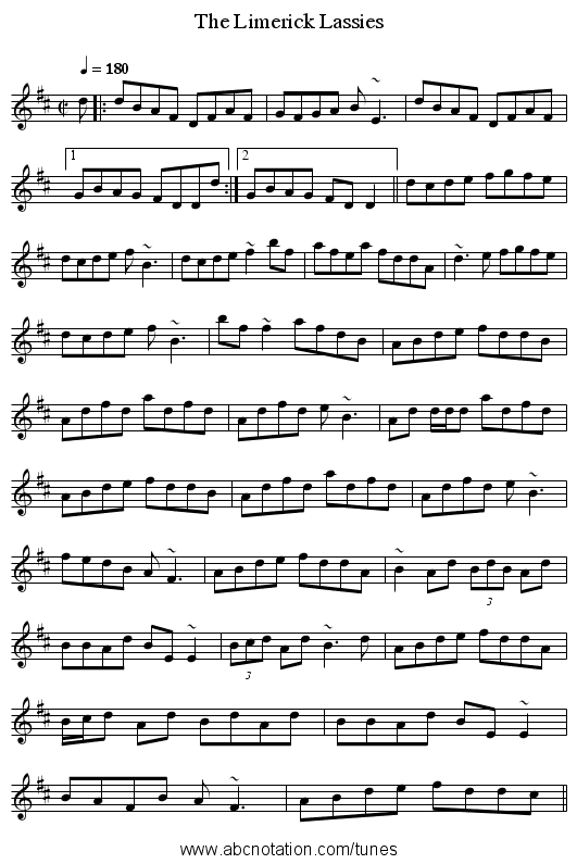 Limerick Lassies, The - staff notation