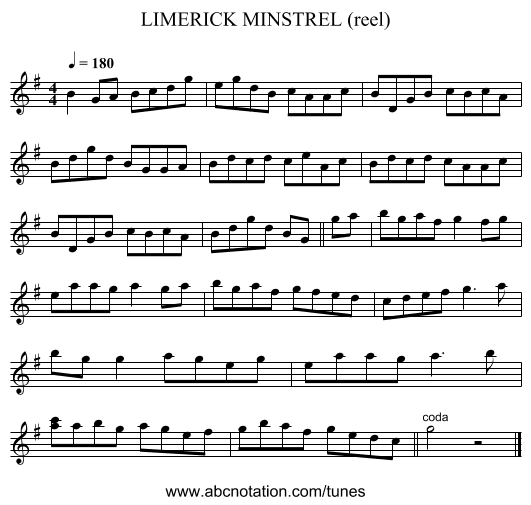 LIMERICK MINSTREL (reel) - staff notation