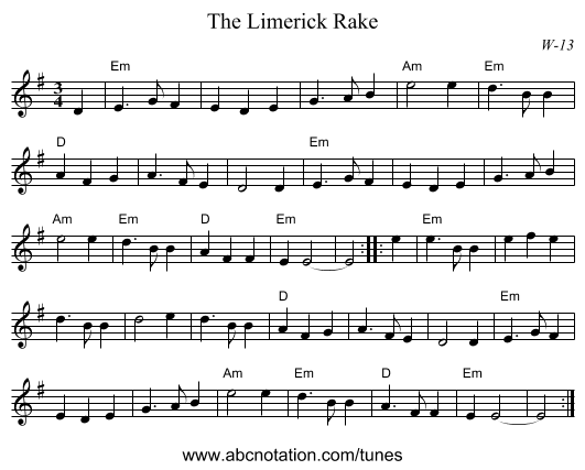 Limerick Rake, The - staff notation