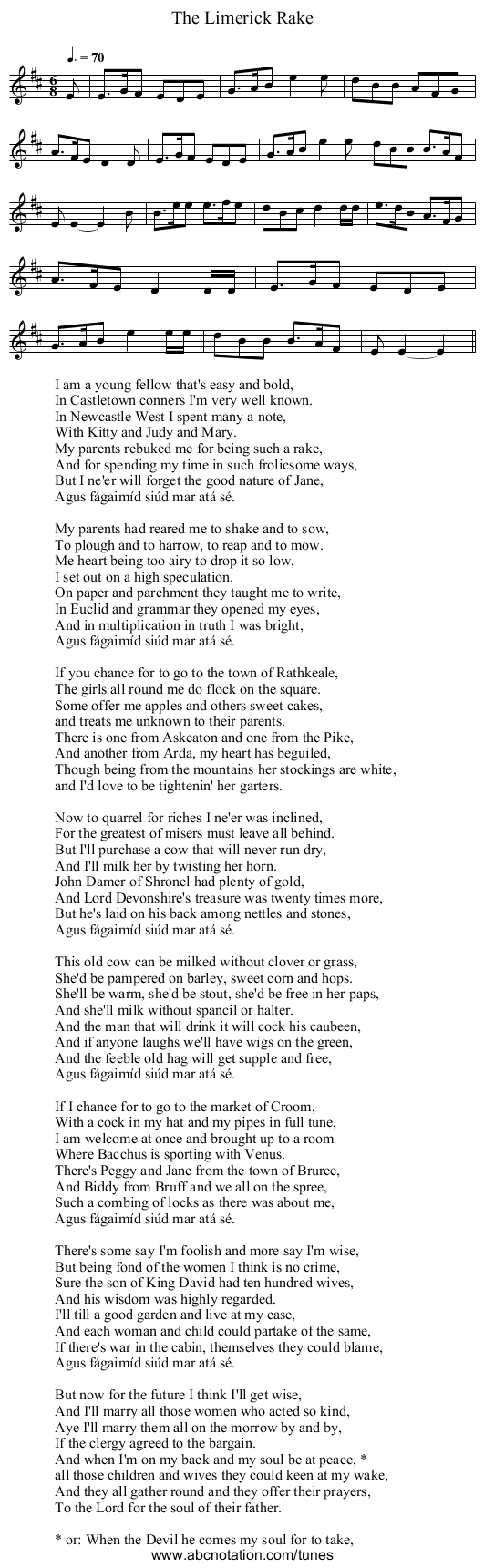 Limerick Rake, The - staff notation