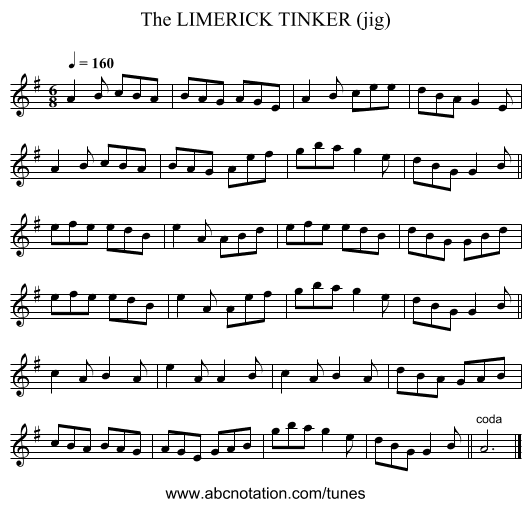 LIMERICK TINKER (jig), The - staff notation