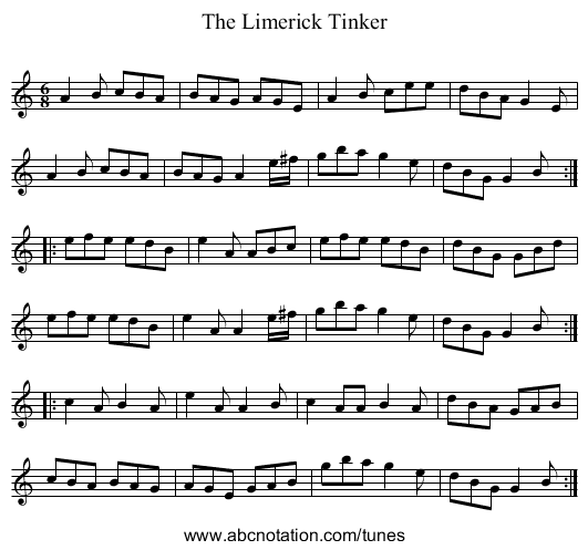 Limerick Tinker, The - staff notation