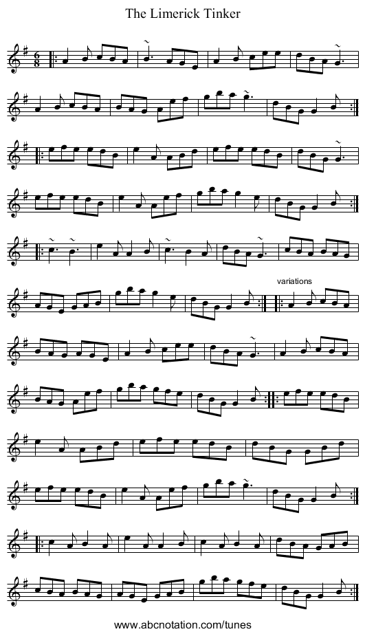 Limerick Tinker, The - staff notation