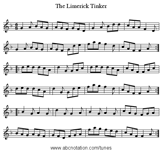 Limerick Tinker, The - staff notation