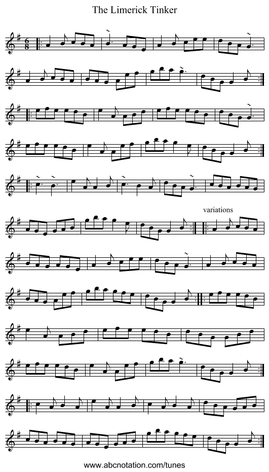 Limerick Tinker, The - staff notation