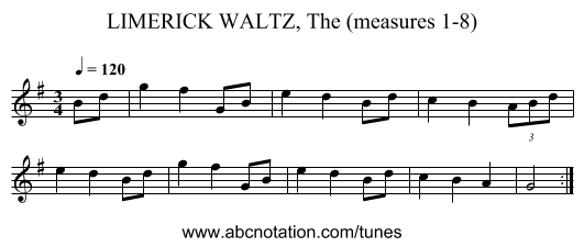 LIMERICK WALTZ, The (measures 1-8) - staff notation