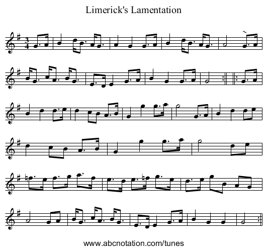 Limerick's Lamentation - staff notation