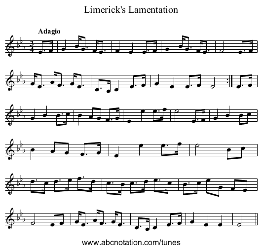 Limerick's Lamentation - staff notation