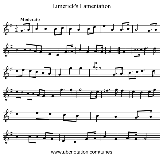 Limerick's Lamentation - staff notation