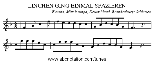 LINCHEN GING EINMAL SPAZIEREN - staff notation