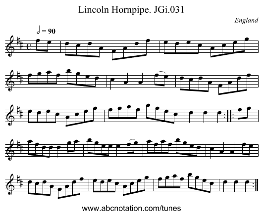 Lincoln Hornpipe. JGi.031 - staff notation