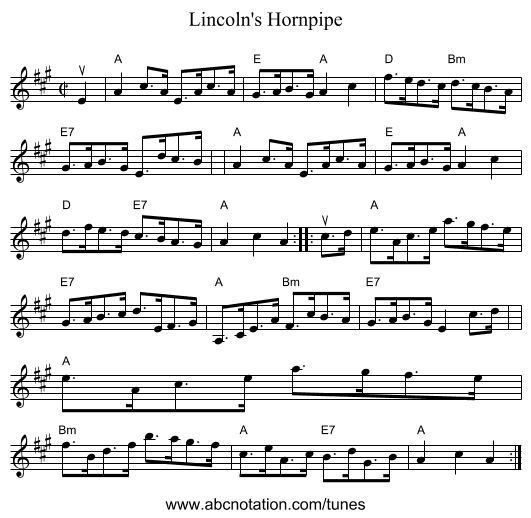 Lincoln's Hornpipe - staff notation