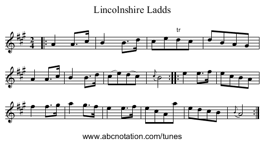 Lincolnshire Ladds - staff notation
