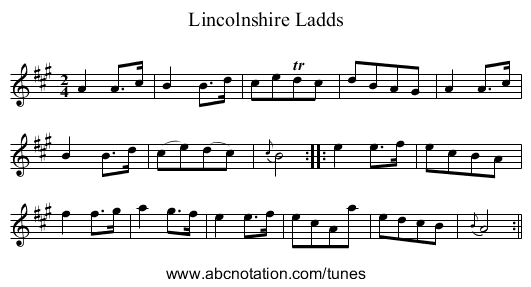 Lincolnshire Ladds - staff notation