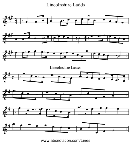 Lincolnshire Ladds - staff notation