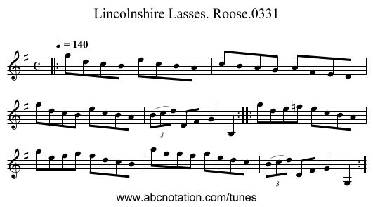 Lincolnshire Lasses. Roose.0331 - staff notation
