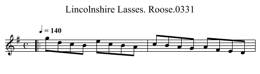 Lincolnshire Lasses. Roose.0331 - staff notation