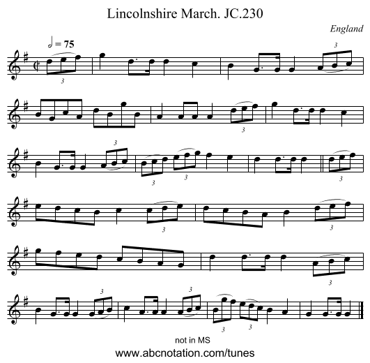 Lincolnshire March. JC.230 - staff notation
