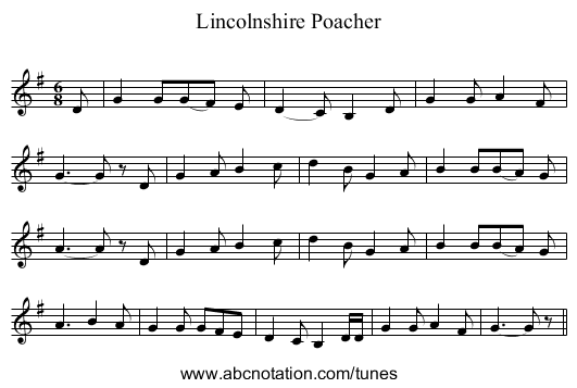 Lincolnshire Poacher - staff notation