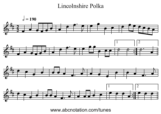 Lincolnshire Polka - staff notation