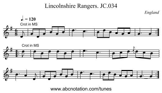 Lincolnshire Rangers. JC.034 - staff notation